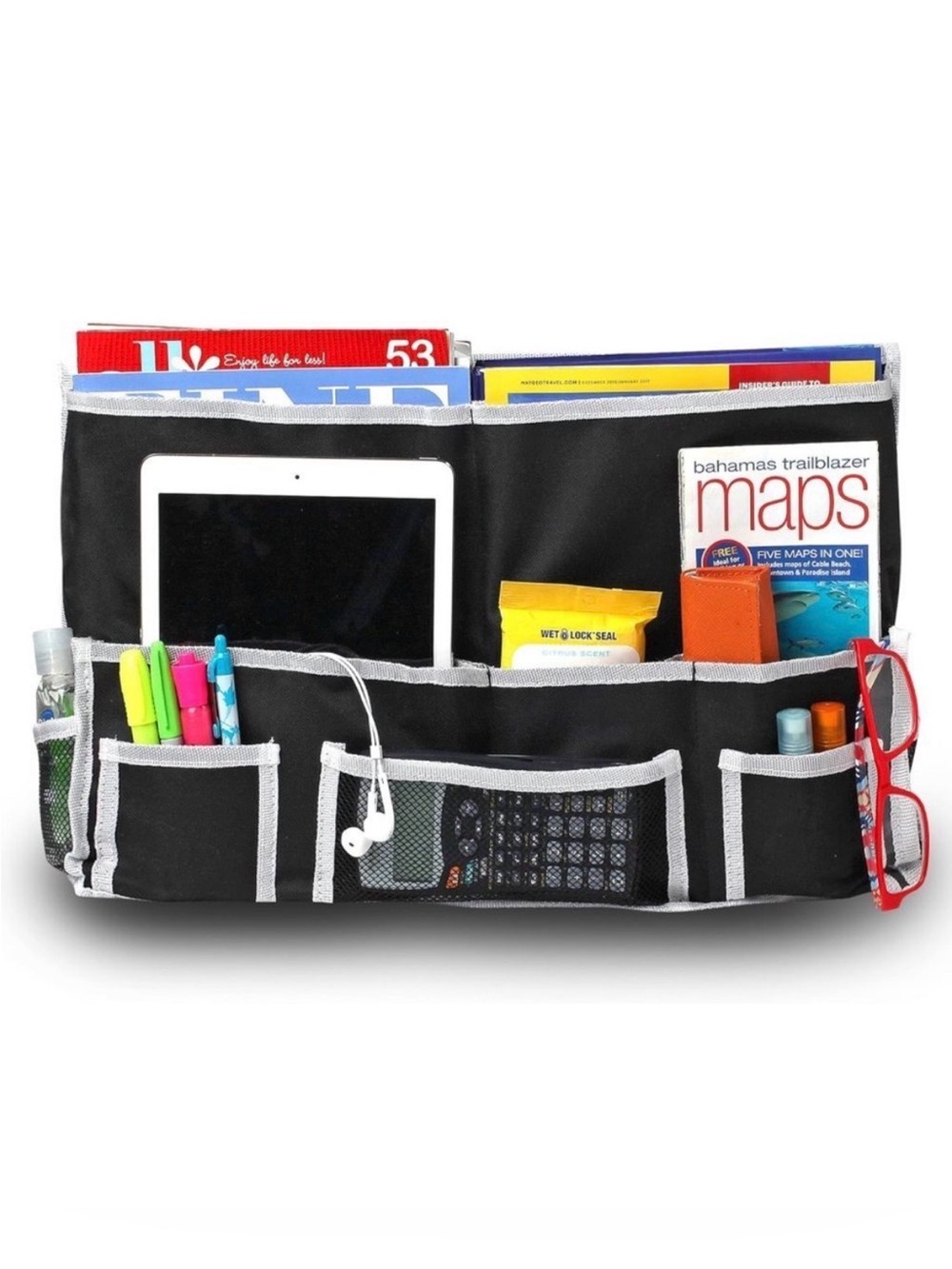 Fancii 10 Pocket Bedside Black White Sturdy Polyester Fabric Caddy Organizer